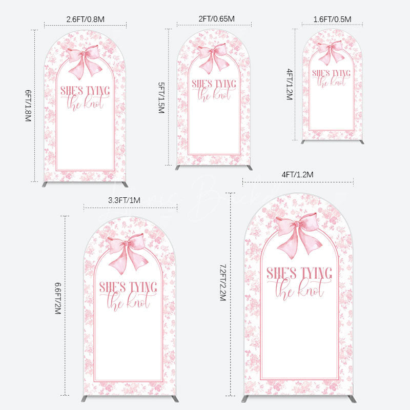 Lofaris Pink Bow Shes Tying The Knot Bridal Shower Arch Backdrop