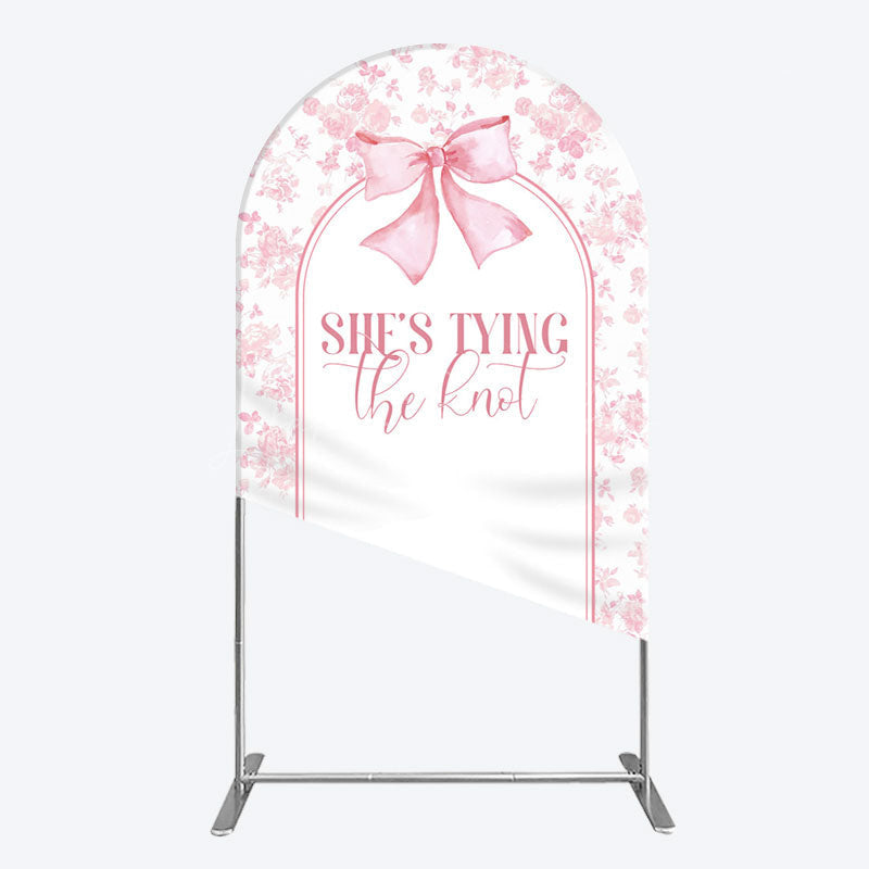 Lofaris Pink Bow Shes Tying The Knot Bridal Shower Arch Backdrop