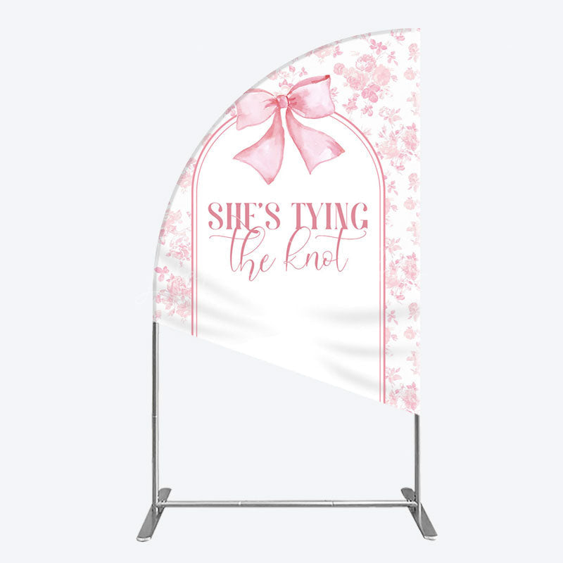 Lofaris Pink Bow Shes Tying The Knot Bridal Shower Half Moon Arch Backdrop
