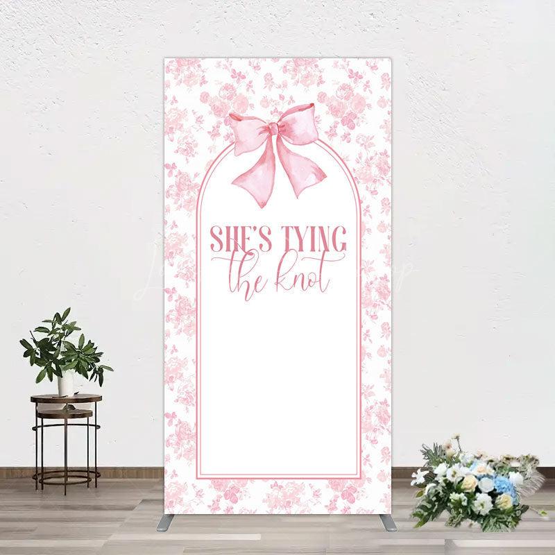 Lofaris Pink Bow Shes Tying The Knot Bridal Shower Rectangle Backdrop