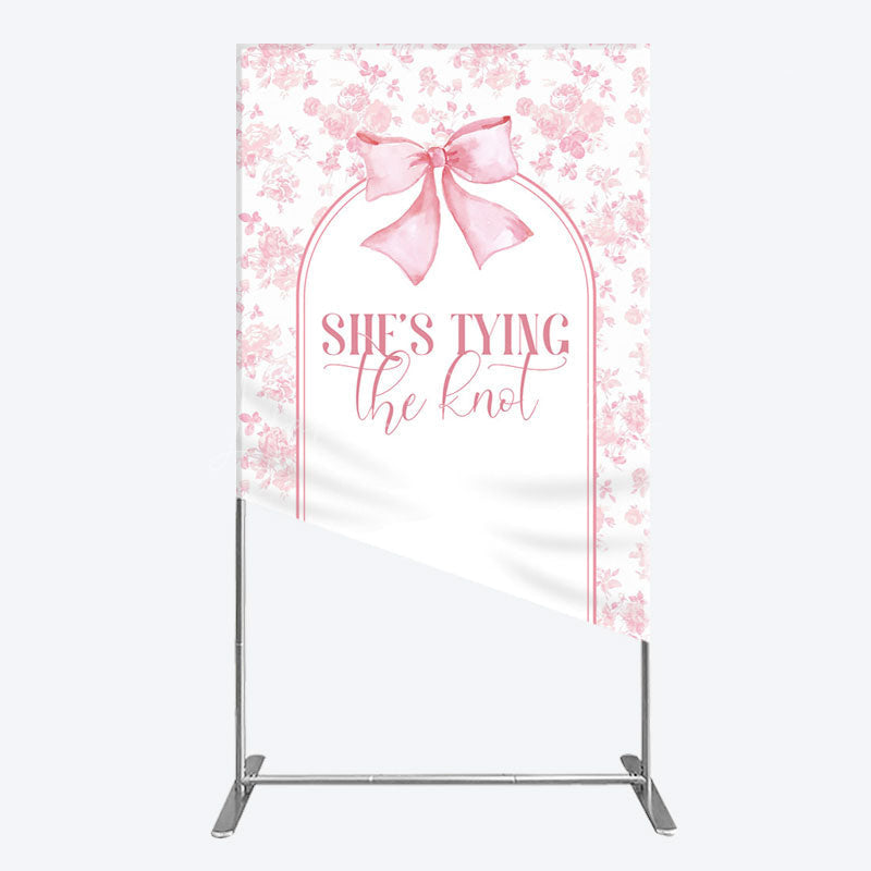 Lofaris Pink Bow Shes Tying The Knot Bridal Shower Rectangle Backdrop