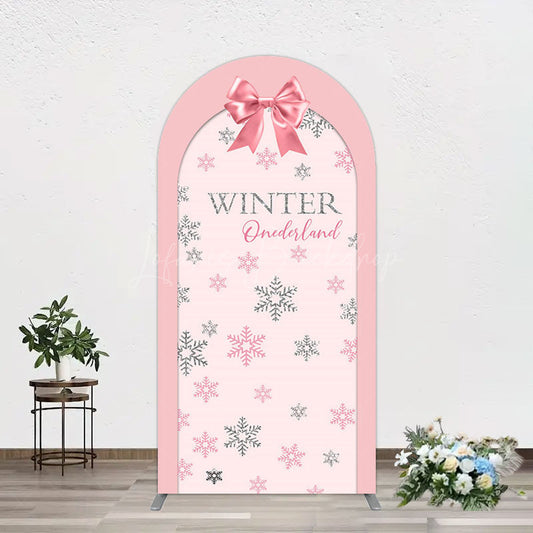Lofaris Pink Bow Tie Snowflake Winter Onderland Arch Backdrop