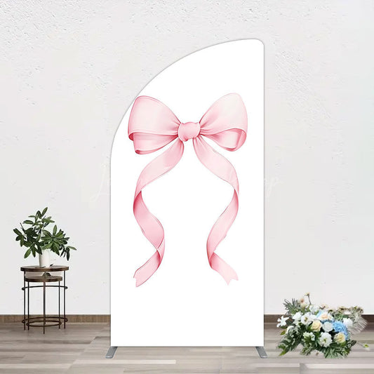 Lofaris Pink Bow White Birthday Party Half Moon Arch Backdrop