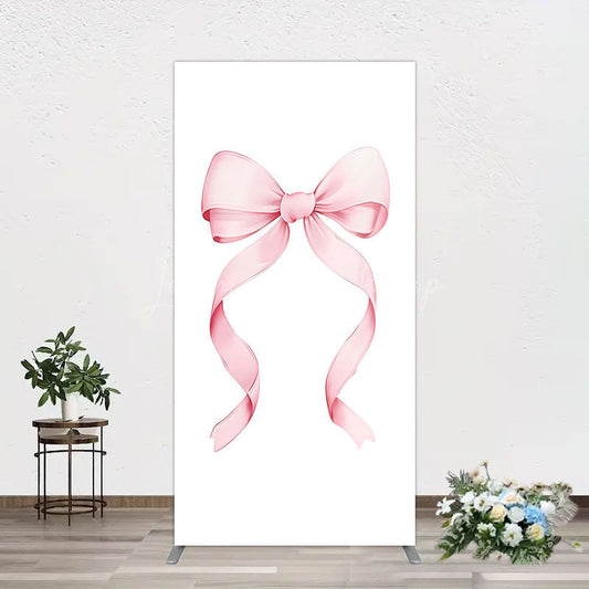 Lofaris Pink Bow White Birthday Party Rectangle Backdrop