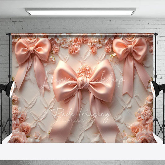 Lofaris Pink Bows Fine Art Backdrop Pastel Ribbon Floral Texture Background Newborn Girl Photography Prop