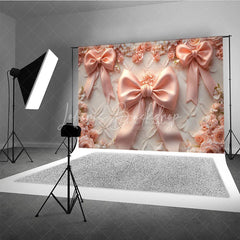 Lofaris Pink Bows Fine Art Backdrop Pastel Ribbon Floral Texture Background Newborn Girl Photography Prop