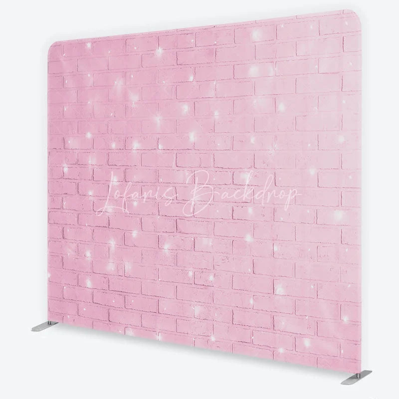 Lofaris Pink Brick Wall with Fairy Lights Tension Fabric Backdrop Sweet Girl Room Photography Background