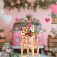 Lofaris Pink Bus Floral Plant Romantic Valentines Day Backdrop