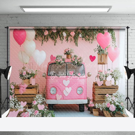 Lofaris Pink Bus Floral Plant Romantic Valentines Day Backdrop