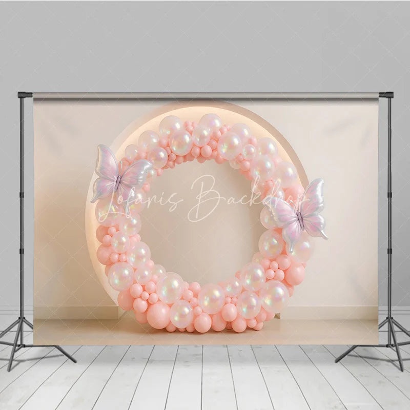 Lofaris Pink Butterfly Balloon Wreath Photography Backdrop Iridescent Balloons for First Birthday Girl’s Cake Smash Decor