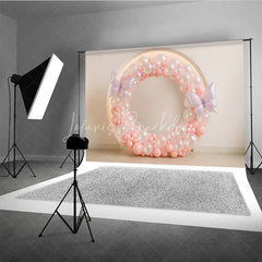 Lofaris Pink Butterfly Balloon Wreath Photography Backdrop Iridescent Balloons for First Birthday Girl’s Cake Smash Decor