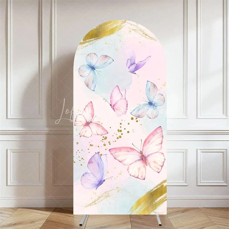 Lofaris Pink Butterfly Floral Arch Cover Girls Birthday Backdrop with Blossoms Spring Garden Party Photo Decor
