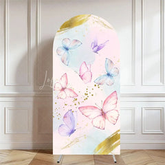 Lofaris Pink Butterfly Floral Arch Cover Girls Birthday Backdrop with Blossoms Spring Garden Party Photo Decor