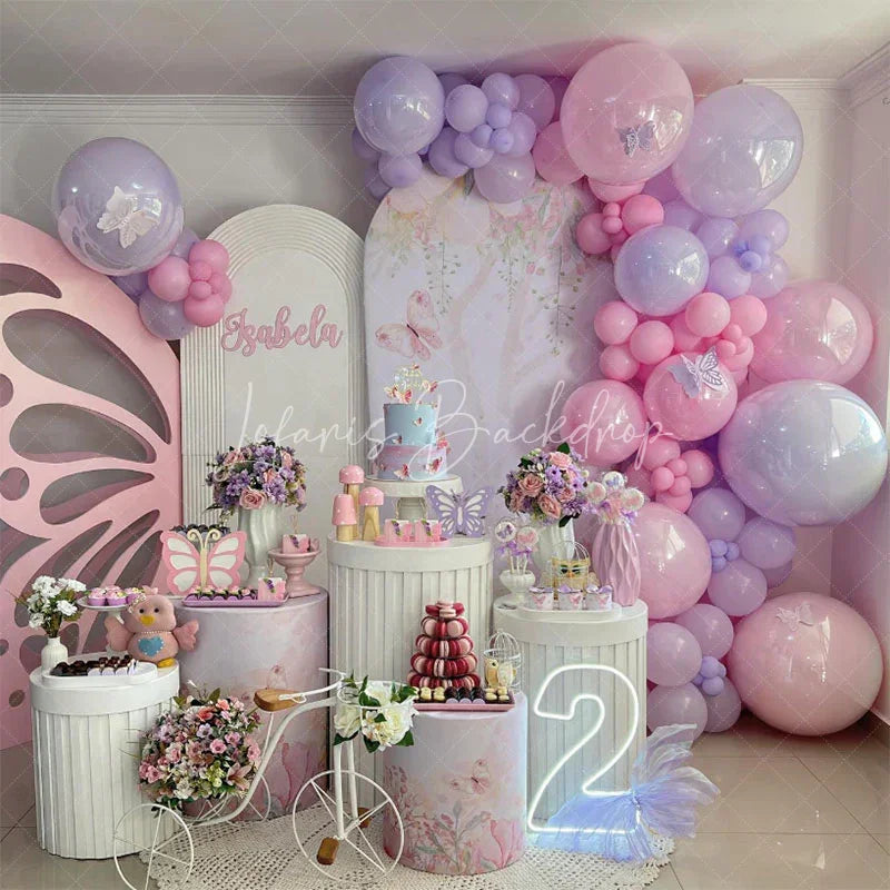 Lofaris Pink Butterfly Spring Cartoon Birthday Arch Backdrop