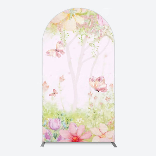 Lofaris Pink Butterfly Spring Cartoon Birthday Arch Backdrop
