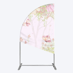 Lofaris Pink Butterfly Spring Cartoon Birthday Half Moon Arch Backdrop