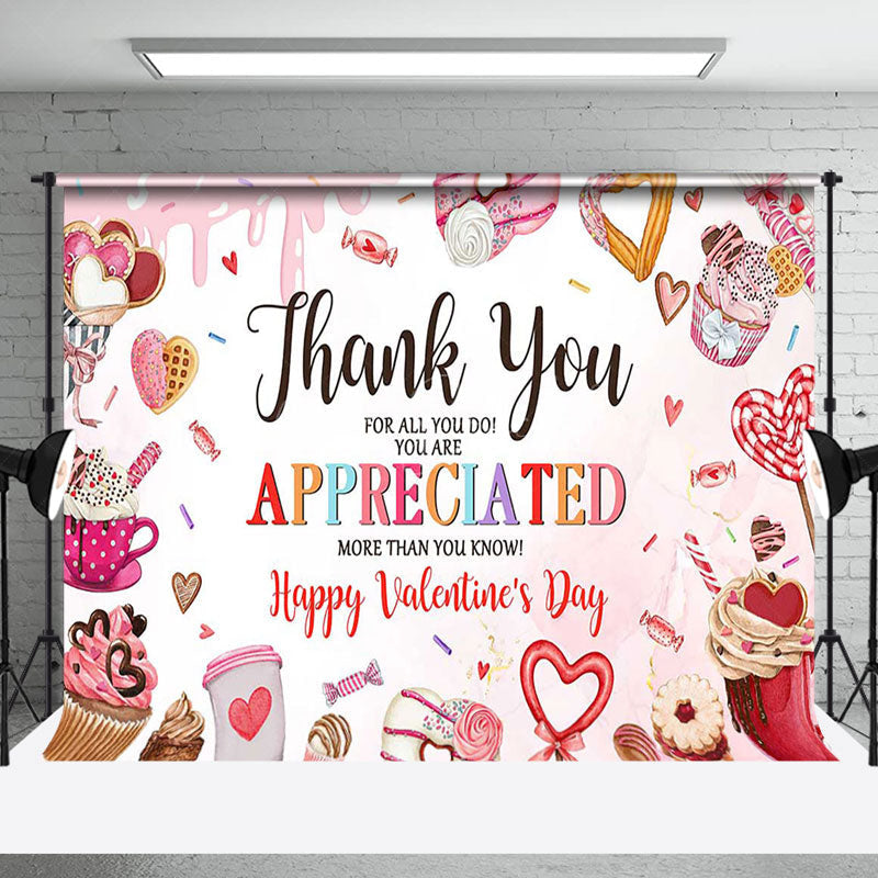 Lofaris Pink Candyland Dessert Happy Valentines Day Backdrop