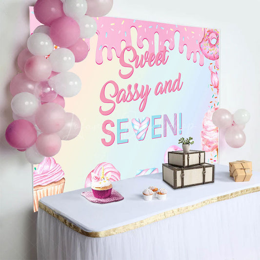 Lofaris Pink Candyland Sweet Sassy And Seven Birthday Backdrop