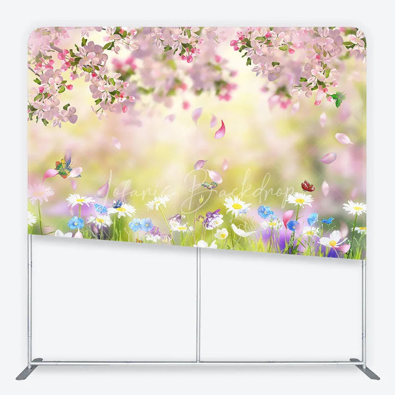 Lofaris Pink Cherry Blossom and Wildflower Meadow Square Double-Sided Backdrop Spring Nature Photography for Studio
