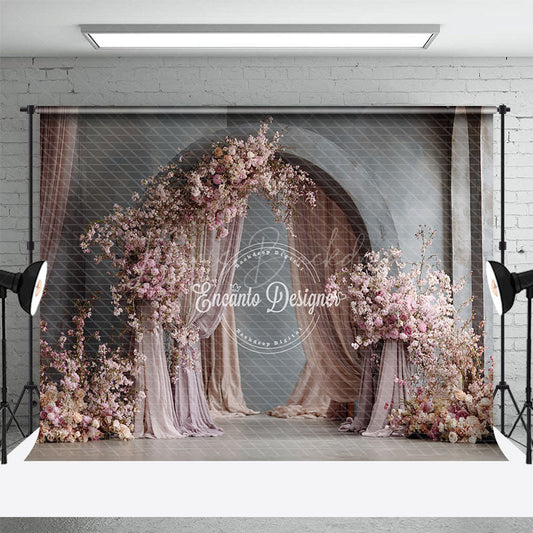 Lofaris Pink Cherry Blossom Arch Photography Backdrop Draped Fabric for Spring Wedding Romantic Photo Background