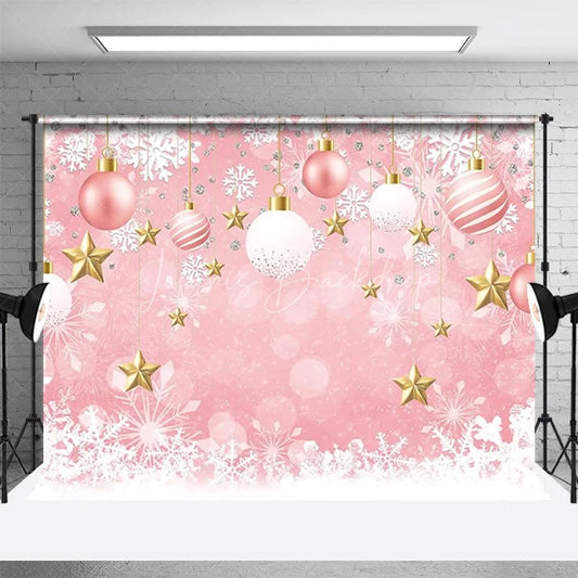 Lofaris Pink Christmas Backdrop Hanging Ornaments Snowflake Background for Girl Winter Xmas Holiday Party Decoration Banner