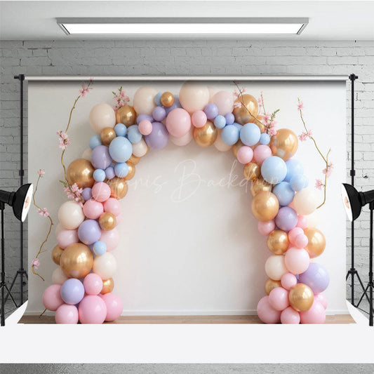 Lofaris Pink Colorful Balloons Birthday Cake Smash Backdrop