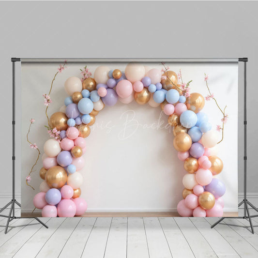 Lofaris Pink Colorful Balloons Birthday Cake Smash Backdrop