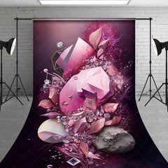 Lofaris Pink Crystal Gemstone and Stylized Leaves Backdrop Dark Plum Abstract Luxury Photography Background