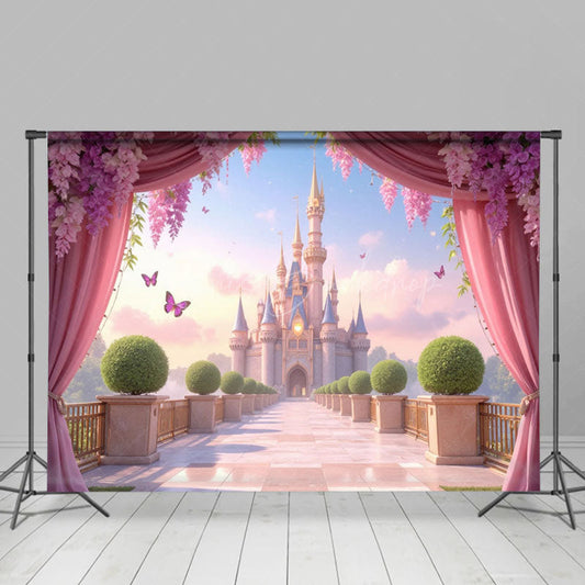 Lofaris Pink Curtain Fairy Tale Castle Cake Smash Backdrop