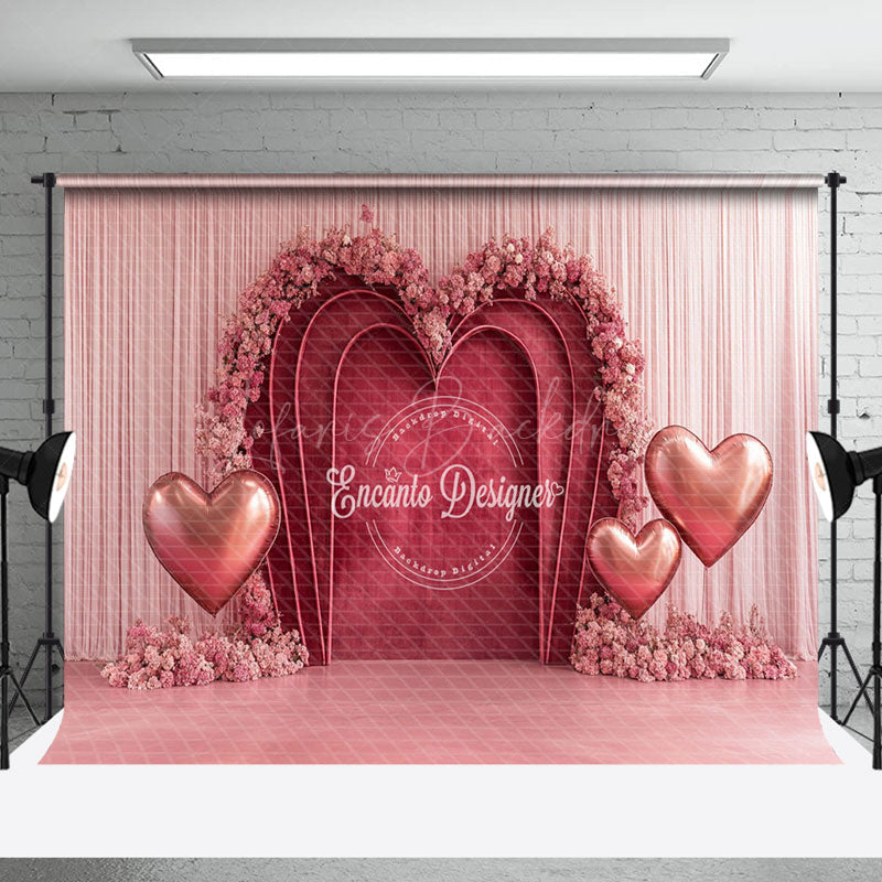 Lofaris Pink Curtain Floral Arch Heart Balloon Backdrop