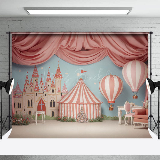 Lofaris Pink Curtain Tent Castle Circus Cake Smash Backdrop