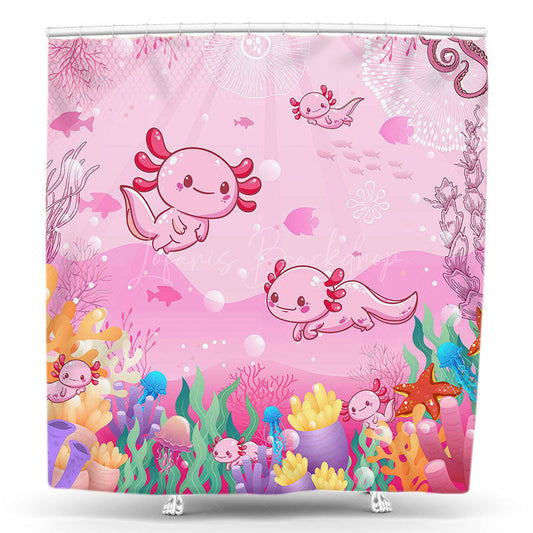 Lofaris Pink Cute Mexican Axolotl Undersea Shower Curtain