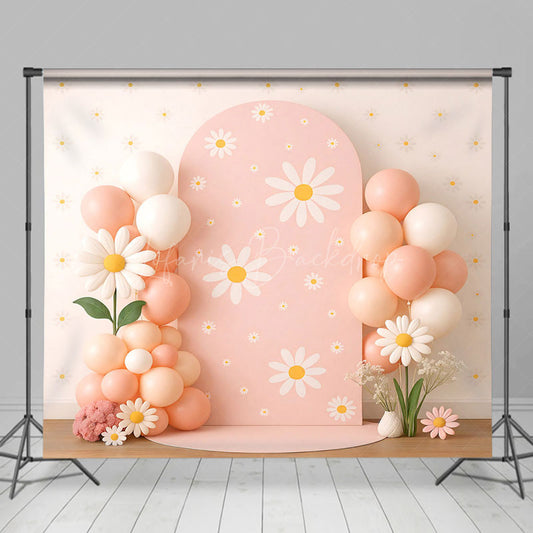 Lofaris Pink Daisies Balloon Arch Cake Smash Backdrop