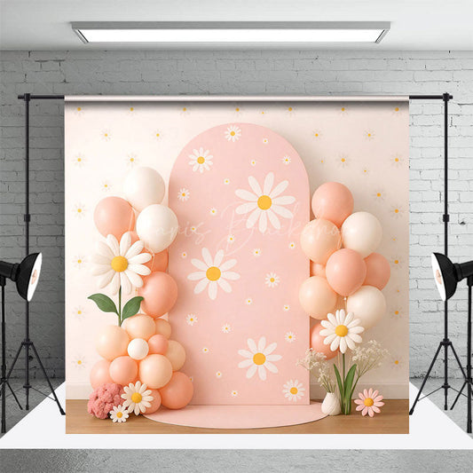 Lofaris Pink Daisies Balloon Arch Cake Smash Backdrop