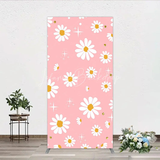 Lofaris Pink Daisy Flower Rectangle Arch Backdrop with Gold Glitter and Starbursts Cheerful Spring Party Decor