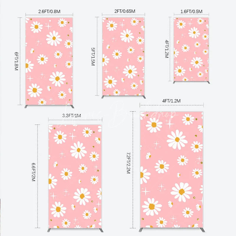 Lofaris Pink Daisy Flower Rectangle Arch Backdrop with Gold Glitter and Starbursts Cheerful Spring Party Decor