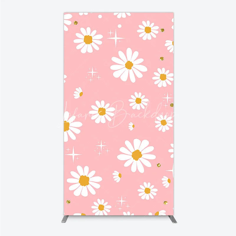 Lofaris Pink Daisy Flower Rectangle Arch Backdrop with Gold Glitter and Starbursts Cheerful Spring Party Decor