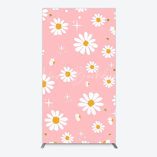 Lofaris Pink Daisy Flower Rectangle Arch Backdrop with Gold Glitter and Starbursts Cheerful Spring Party Decor