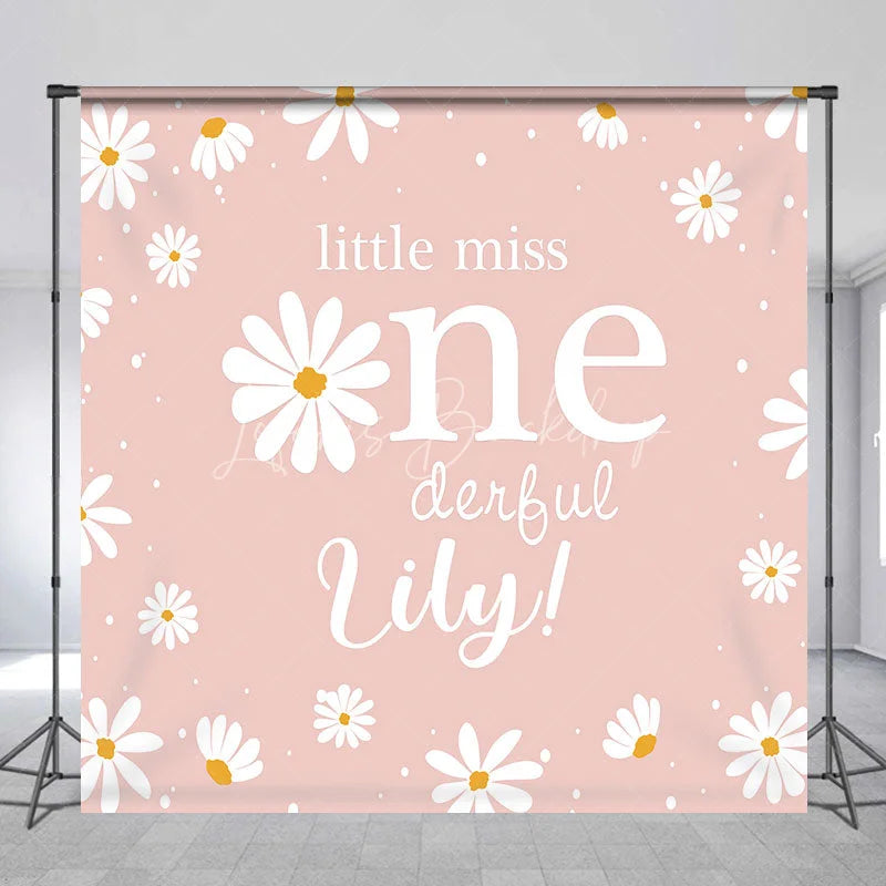 Lofaris Pink Daisy Little Miss Onederful Custom Backdrop Personalized First Birthday Party Decor for Baby Girl