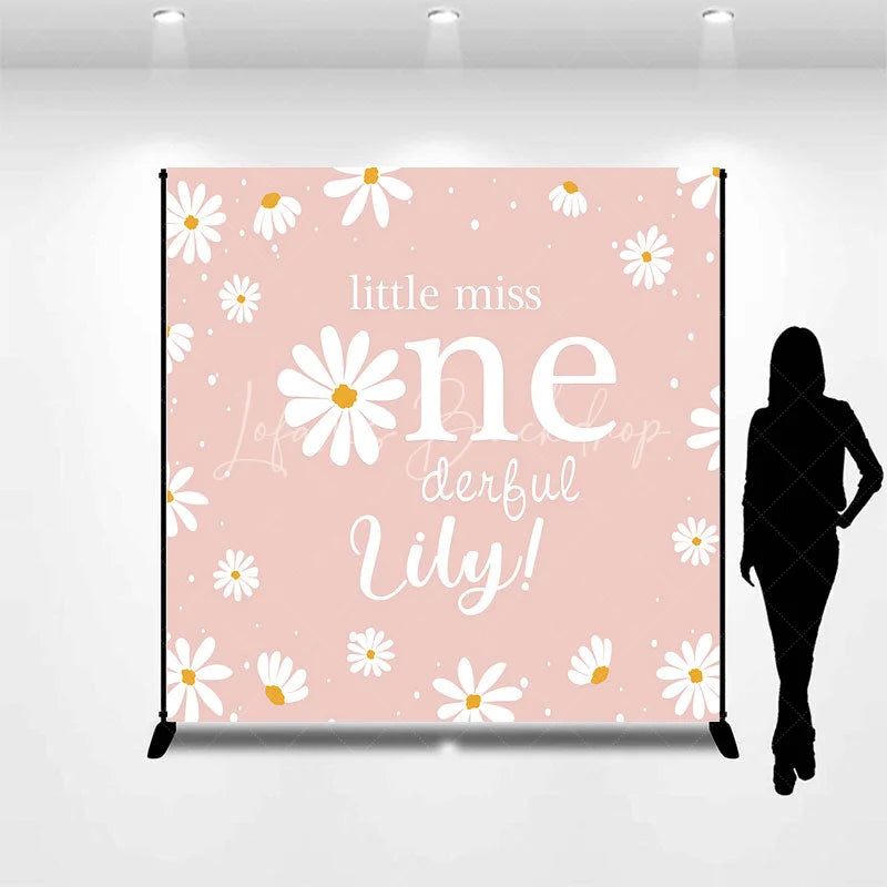 Lofaris Pink Daisy Little Miss Onederful Custom Backdrop Personalized First Birthday Party Decor for Baby Girl