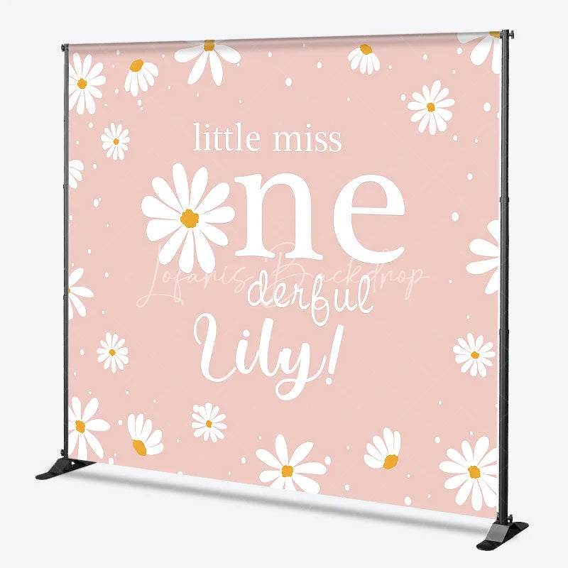 Lofaris Pink Daisy Little Miss Onederful Custom Backdrop Personalized First Birthday Party Decor for Baby Girl