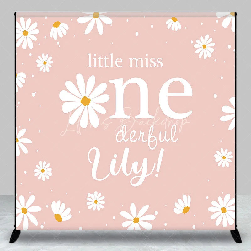 Lofaris Pink Daisy Little Miss Onederful Custom Backdrop Personalized First Birthday Party Decor for Baby Girl