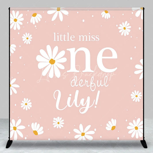 Lofaris Pink Daisy Little Miss Onederful Custom Backdrop Personalized First Birthday Party Decor for Baby Girl