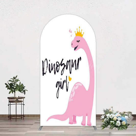 Lofaris Pink Dinosaur Girl Birthday Party Arch Backdrop