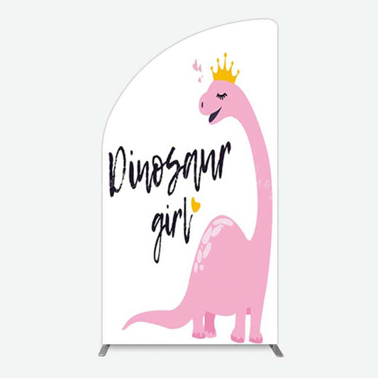 Lofaris Pink Dinosaur Girl Birthday Party Half Moon Arch Backdrop