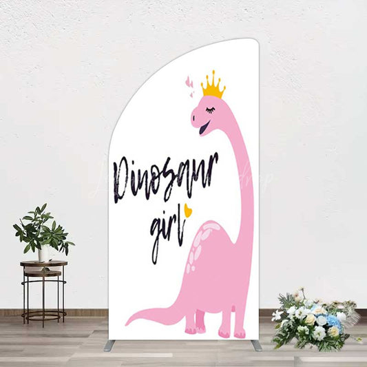 Lofaris Pink Dinosaur Girl Birthday Party Half Moon Arch Backdrop
