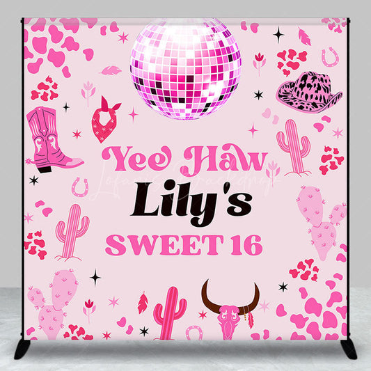 Lofaris Pink Disco Ball Cowgirl Custom Name Sweet 16 Backdrop
