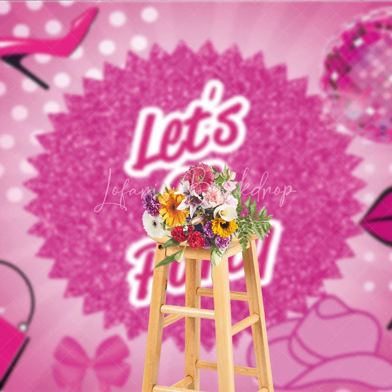 Lofaris Pink Disco Ball Dance Party Backdrop Lets Go Glitter High Heels and Lipstick Background Girly Birthday Decorations
