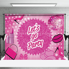 Lofaris Pink Disco Ball Dance Party Backdrop Lets Go Glitter High Heels and Lipstick Background Girly Birthday Decorations