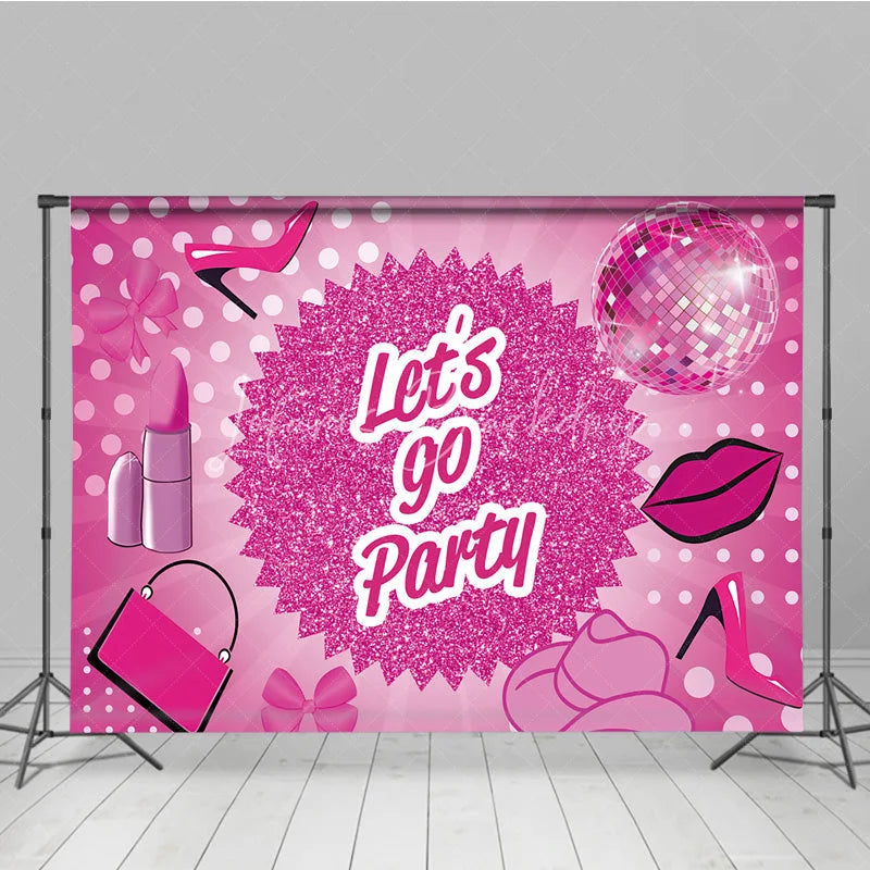 Lofaris Pink Disco Ball Dance Party Backdrop Lets Go Glitter High Heels and Lipstick Background Girly Birthday Decorations